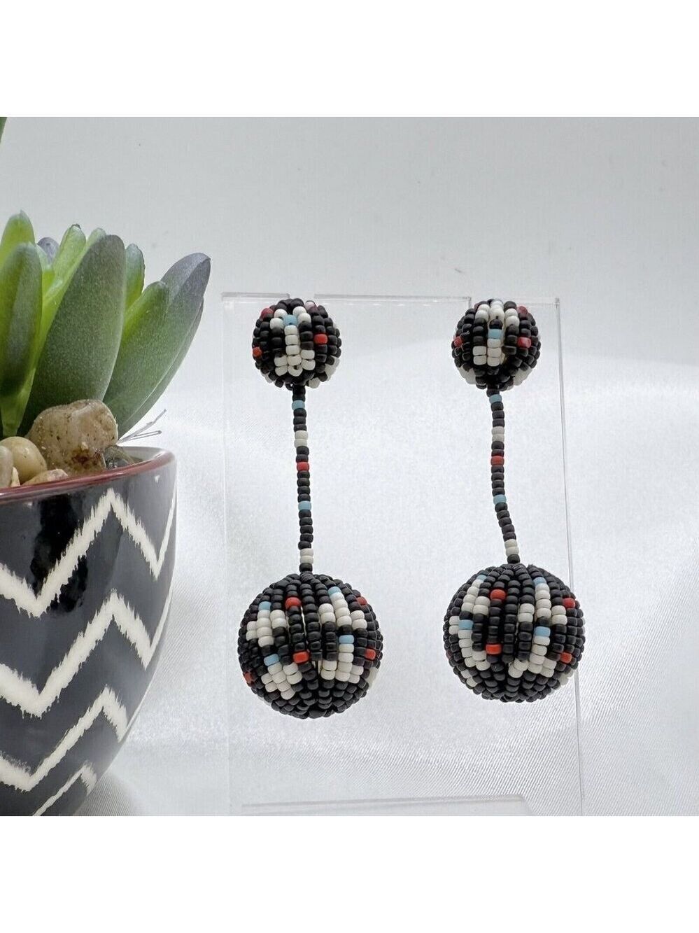 Madewell Black Beaded Ball Dangling Southwest Earrings